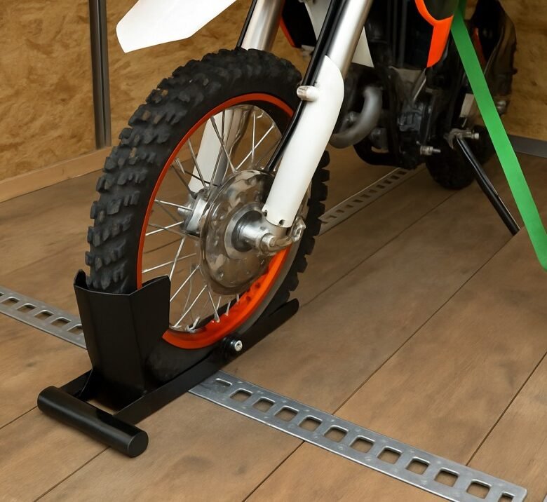 E Track dirt bike wheel chock